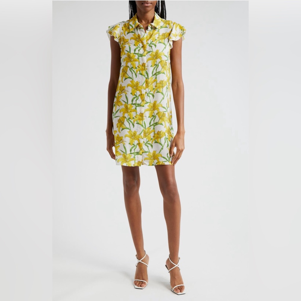 NWT Alice+Olivia Jem Floral Flutter Sleeve Mini Shirtdress Size S/P $375
